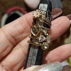 Lot of Eight Gold and Silver Rings Bundle Hearts Flowers Bands Solitaire Bow🌹💜